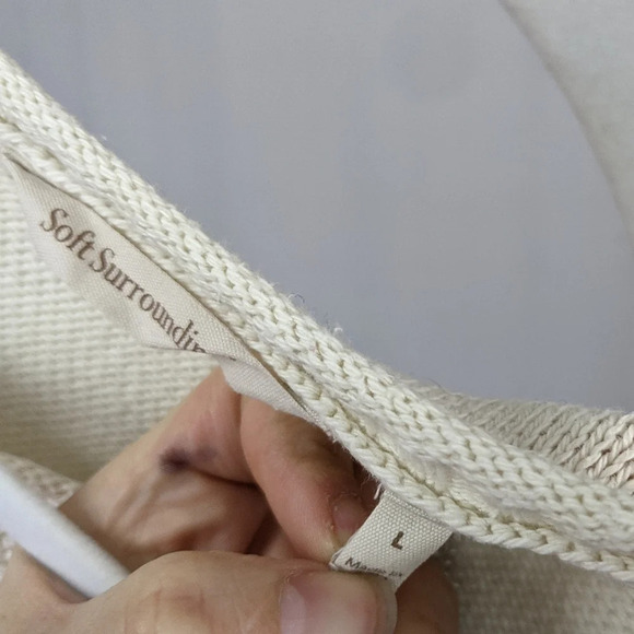 Soft Surroundings Adieu Button Sweater Two Tone Cable Knit Fisherman Boho Cotton - Picture 7 of 8